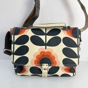 Orla Kiely Summer Flower Stem Satchel Womens Sunset Orange Cream Excellent Retro